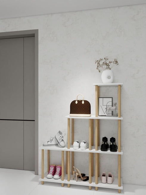 Haeterna 2-Tier Assembly,11.8" 14.1" 16.5" inches. White Bookshelf, Wooden Bookcase with Open Shelves, for Small