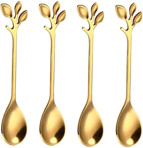 20 Pack 4.7 Inch Gold Stainless Steel Leaf Coffee Spoons for Dessert, Stirring, Mixing