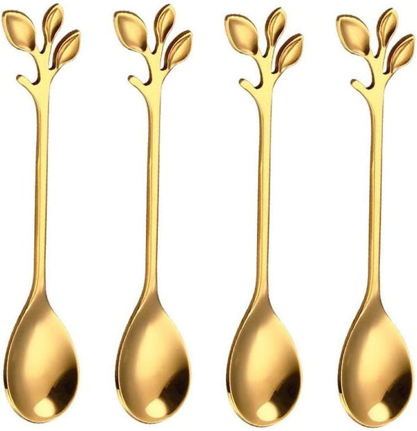 20 Pack 4.7 Inch Gold Stainless Steel Leaf Coffee Spoons for Dessert, Stirring, Mixing