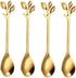 20 Pack 4.7 Inch Gold Stainless Steel Leaf Coffee Spoons for Dessert, Stirring, Mixing