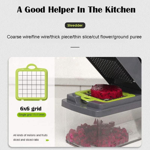 Kitchen Vegetable Slicer, 14 in 1 Vegetable Chopper, Manual Multifunctional Food Chopper Container for Various