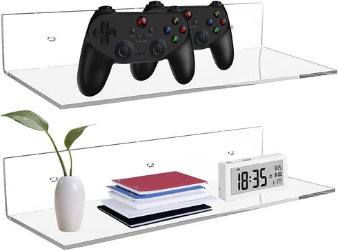 17 Inches 2 Pack Sezanrpt Acrylic Shelves, Wall Mounted Shelves for Bedroom, Wall Display Shelves for Collectibles