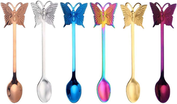 6-Pack Rainbow Colorful Coffee Spoons, Stainless Steel Teaspoon for Dessert, Espresso