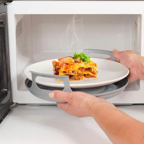 Microwave Cool Plate and Spillover Caddy with Handles, BPA Free for Bowls, Plates, and Microwave Meals