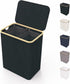 Lonbet Double Laundry Hamper with Lid Cover, Bamboo Dual Section Basket, Removable Bags, 39.6 Gallons (Black)
