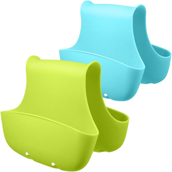 2 Pack Sponge Holder for Double-Sink - FineGood Saddle Caddy Brush Soap Organizer, Blue & Green