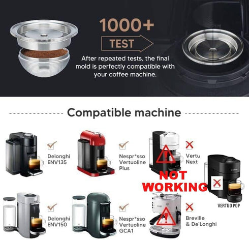 Refillable Stainless Steel Coffee Pods Compatible with Nespresso VertuoPlus, Reusable Capsules (2.4 oz)