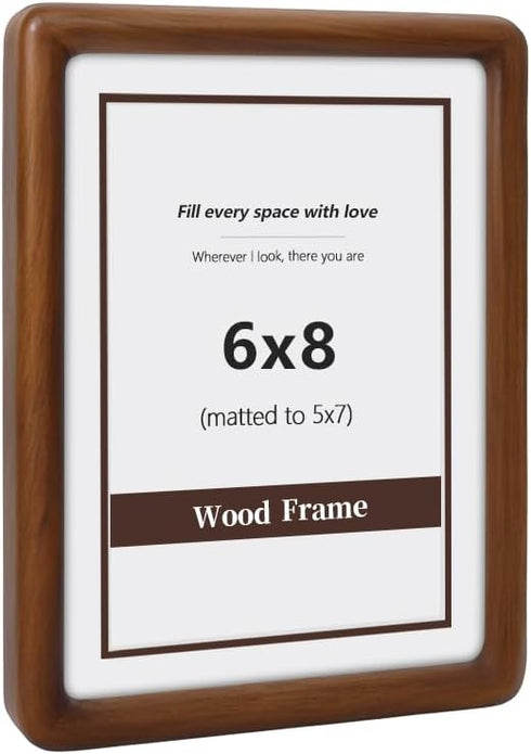 SZKYSJGS 6x8 Wood Picture Frame, Solid Natural Walnut Rounded Corner Photo Frame with