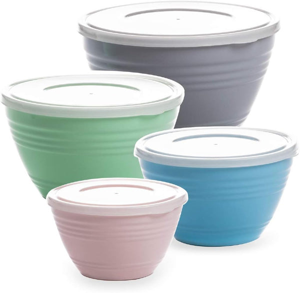 BINO Mixing Bowl Set with Lids, 4-Piece Versatile Plastic Bowls for Kitchen Mixing, Serving, and Storage