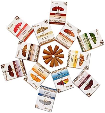 ARO VATIKA Vedic Natural Masala 120 Incense Cones, 12 Assorted Fragrances Dhoop Cones, Best for Prayer and Meditation