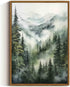 Landscape Watercolor Picture, Misty Forest Poster Mountain Forest Painting Foggy Forest Print Canvas Wall Art 16x24inch