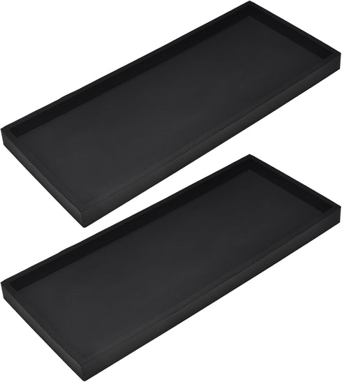 DNC Bathroom Vanity Tray, 2PC 11.8" Silicone Kitchen Sink Soap Tray for Countertop Dish Holder, Black Desk Organizer