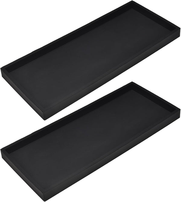 DNC Bathroom Vanity Tray, 2PC 11.8" Silicone Kitchen Sink Soap Tray for Countertop Dish Holder, Black Desk Organizer