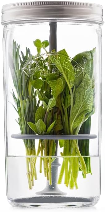 Set 3 1L Kilner Herb Keeper | Keep Herbs Fresh for Up to Weeks | Wide Mouth Jar with Stainless Steel Lid & Silicone