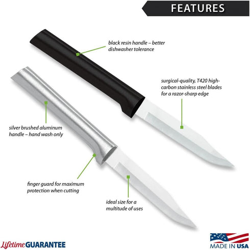RADA Cutlery Regular Paring Knife with Quick Edge Sharpener, Pack of 3, Silver Handle