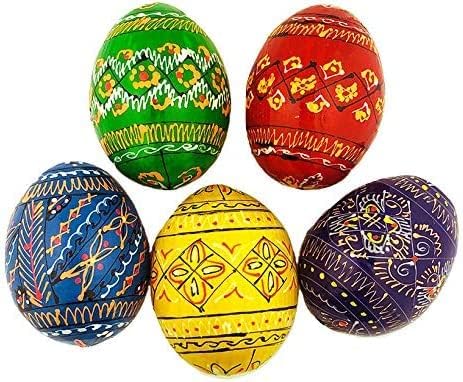 Set 5 Westmon Works Ukrainian Wooden Pysanky Easter Eggs Handmade and Painted in Ukraine