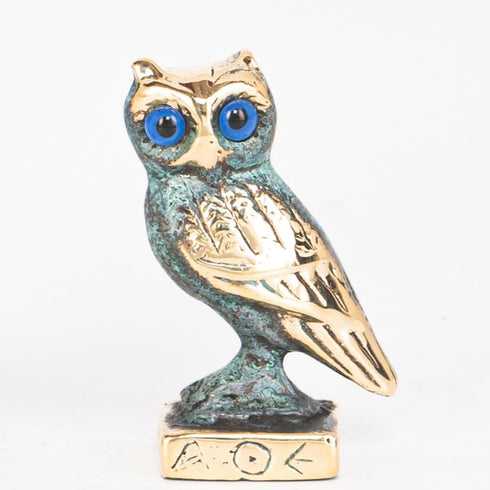 Ancient Greek Bronze Museum Statue Replica of Owl on a Podium, 526