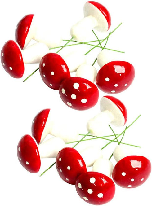 BESTOYARD 12PCS Mini Foam Mushroom Figurines for Garden Ornament, Bonsai Micro Landscape Decor, Red