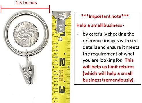 Set of 20 Silver Metal Curtain Rings - 1.5-inch with Clips and Eyelets