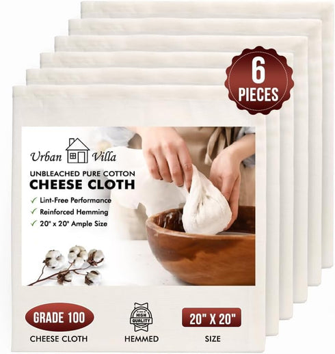 Urban Villa 6 Pcs Cheese Cloths | Grade 100 Cheesecloth for Straining