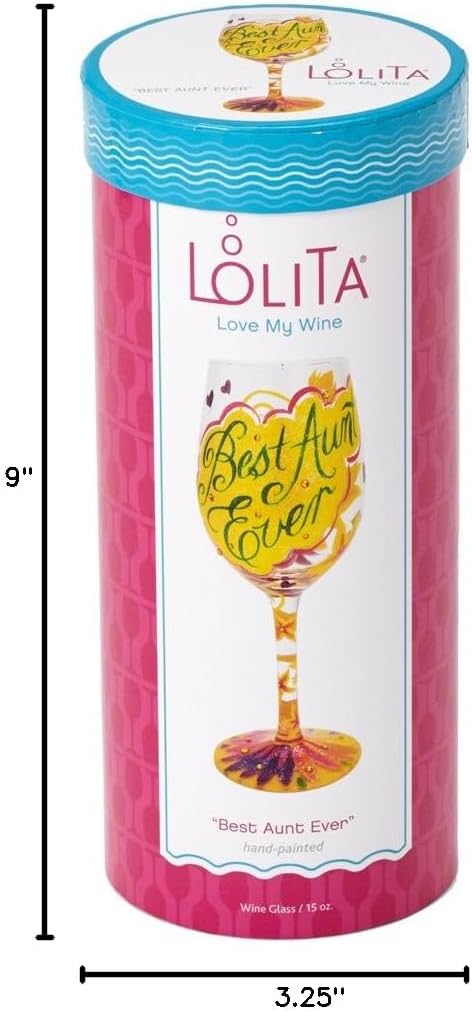 Lolita Best Aunt Ever Artisan Painted Wine Glass Gift