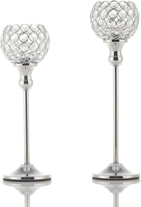 VINCIGANT Silver Crystal Votive Candle Holders, Set of 2 for Table Centerpieces & Tealight Candles