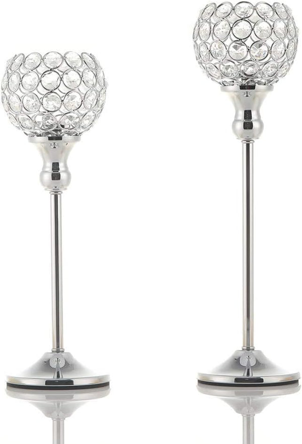 VINCIGANT Silver Crystal Votive Candle Holders, Set of 2 for Table Centerpieces & Tealight Candles