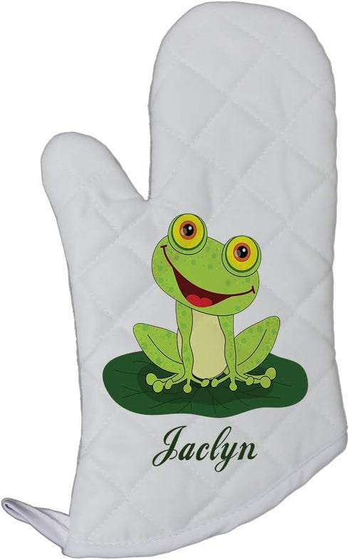 Personalized Custom Text Happy Frog Polyester Oven Mitt, Kitchen Mittens