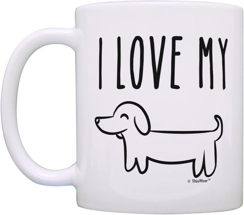 ThisWear I Love My Wiener Dog Mug, Funny Dachshund Gifts, 11oz Ceramic Coffee Mug with Handle