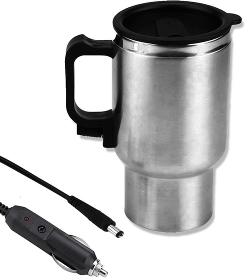 12V 450ml Stainless Steel Car Heating Cup, Electric Travel Mug for Heating Water, Coffee, Milk, Tea