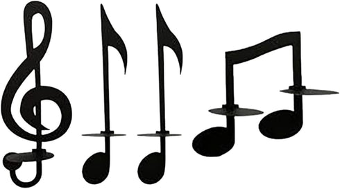 Set 4 MANMAOHE Black Music Note Wall Sconce Metal Wall Sconce Candle Holder of Wall Mount Tea Light Candle Holders