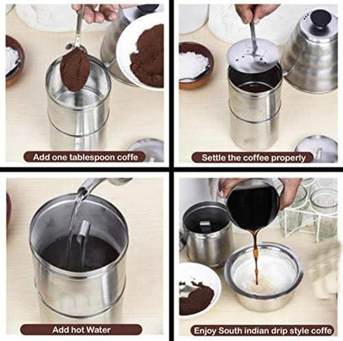 KERAM South Indian Coffee Drip Maker, Permanent Reusable Phin Filter for 3-4 Serving Cup, 6.6 Oz (200 ml)