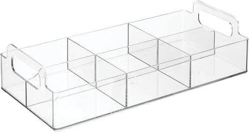 mDesign Compact Plastic Tea Storage Organizer Caddy - 6 Divided Sections with Built-in Handles - Clear Lumiere