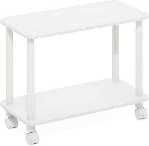 2-Tier Furinno Turn-N-Tube Side Table, Rectangle Sofa End Table with Wheels, Round Corner Night Stand, Bedside Table