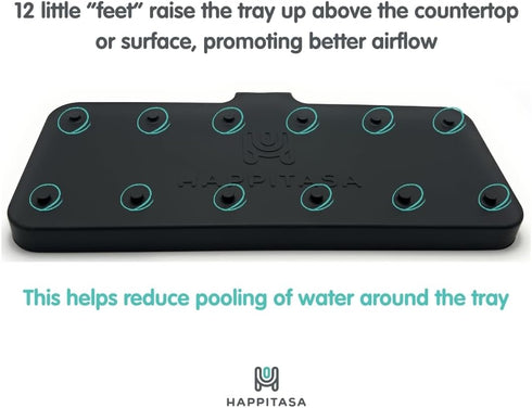 3-Way 10"x4", 7.8 Happitasa Silicone Soap Dish Tray and Sponge Holder with Drain Chute and Feet | Sloped Design |