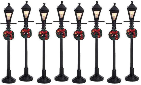 Lemax Christmas Village Gas Lantern Street Lamp Set of 8, Battery Operated (4.5V) - 64500