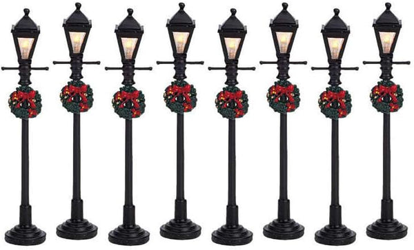Lemax Christmas Village Gas Lantern Street Lamp Set of 8, Battery Operated (4.5V) - 64500