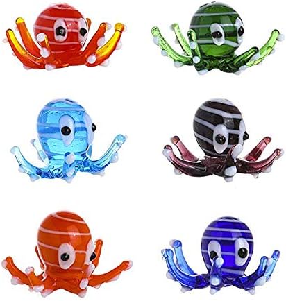 H&D HYALINE & DORA Multicolor Octopus Art Glass Blown Mini Sea Animal Figurine, Set of 6