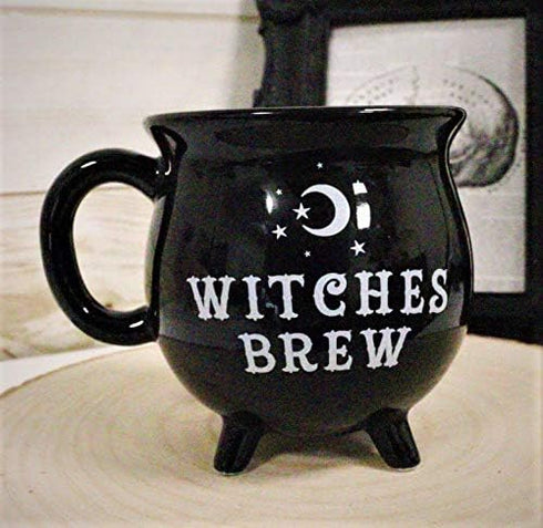 Ebros 14oz Wicca Sacred Crescent Moon Cauldron Mug, Black Coffee Tea Drink Cup