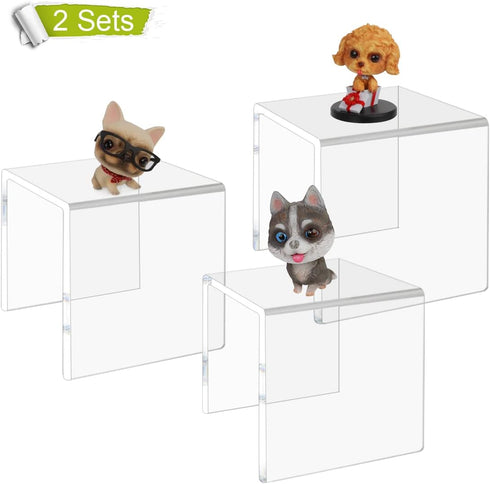 2 Sets,3 -8.4"x6.3"x4.3" NIUBEE Acrylic Display Risers Stand Steps Clear Riser Shelf Showcase for Amiibo Funko POP
