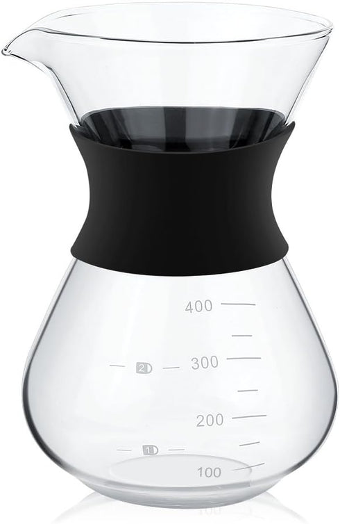 Zopsc 400ml Manual Hand Drip Glass Coffee Maker Pot with Stainless Steel Filter, Tick Marks, Fine Mesh, Suitable for