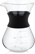 Zopsc 400ml Manual Hand Drip Glass Coffee Maker Pot with Stainless Steel Filter, Tick Marks, Fine Mesh, Suitable for