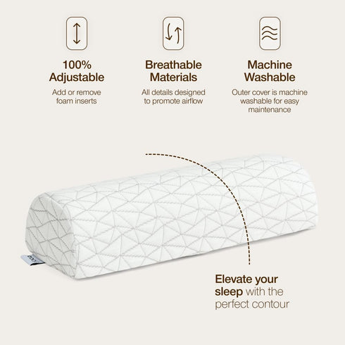 21 8 Coop Home Goods Four Position Adjustable Support Pillow, x Half-Moon Shape with Memory Foam Insert, Wedge Pillow