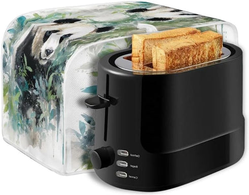 Toaster Cover 2 Slice, Watercolor Panda Bamboo Dustproof Bakeware Protector with Hang Loop (14x14") 2PCS