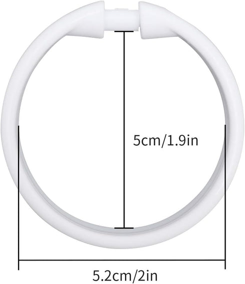 Qulable Shower Curtain Rings 12 Pack Plastic O-Shaped Hooks Glide Easily on Bathroom Shower Rod White