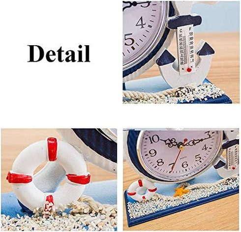 RTGGSEL Mediterranean Nautical Silent Desk Clock, Lighthouse Helm Wooden Clocks, Beach Theme Clock Decor Ornament