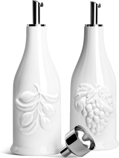 HOMBENE Ceramic Oil & Vinegar Dispenser Set, 12 oz/350ml, 2 Pack, Dripless