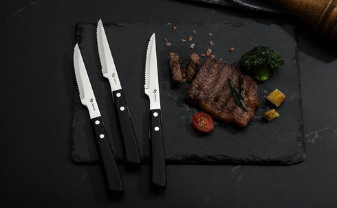 Steak Knife Set of 6, German Stainless Steel Serrated Steak Knives