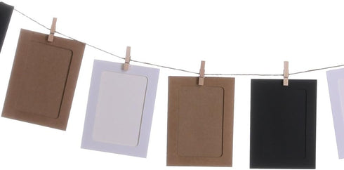 AKOAK 30 Pcs DIY Kraft Paper Cardboard Photo Frame with Wooden Clips and String - 5" x 7" in White/Black/Brown