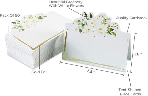Kate Aspen Eucalyptus Floral Tent Place Cards (Set of 50) - Sage Green Party Decorations for Baby & Bridal Showers